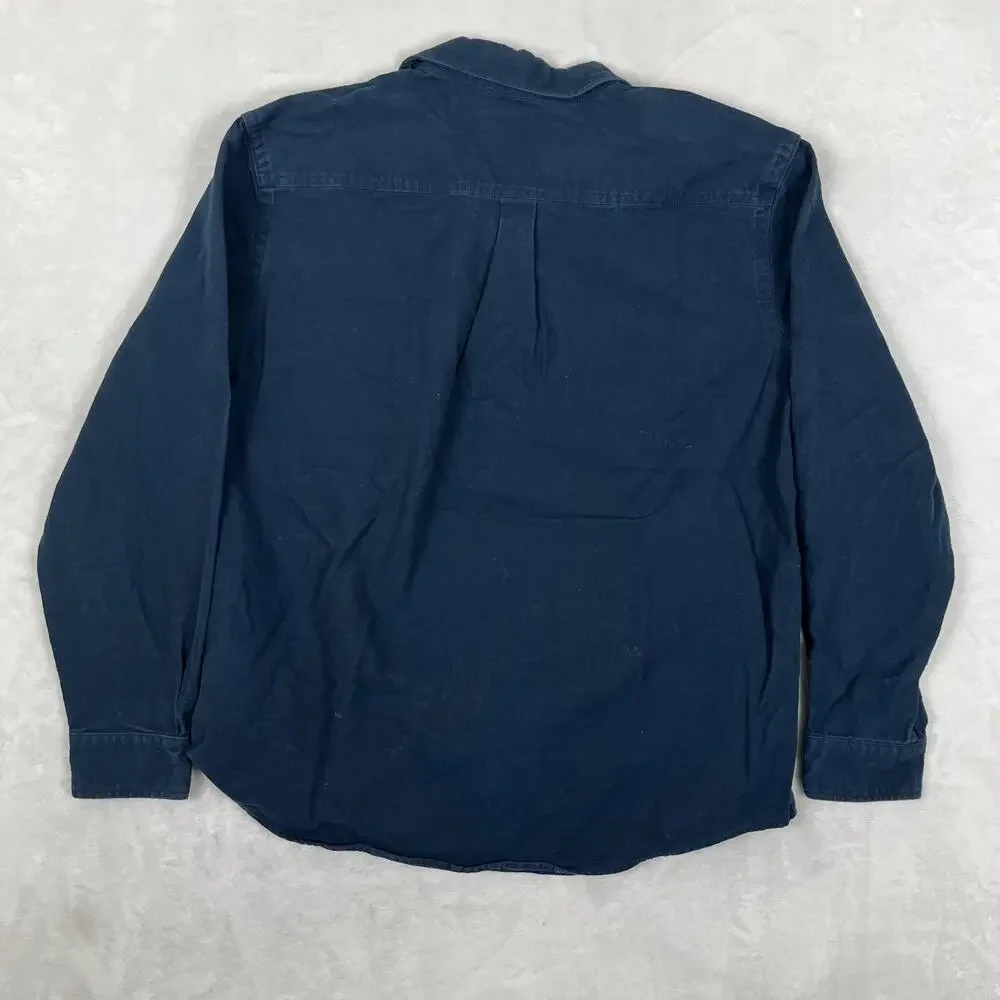 Woolrich Shirt Mens Large Blue Solid Cotton Long Sleeve Button Front Casual